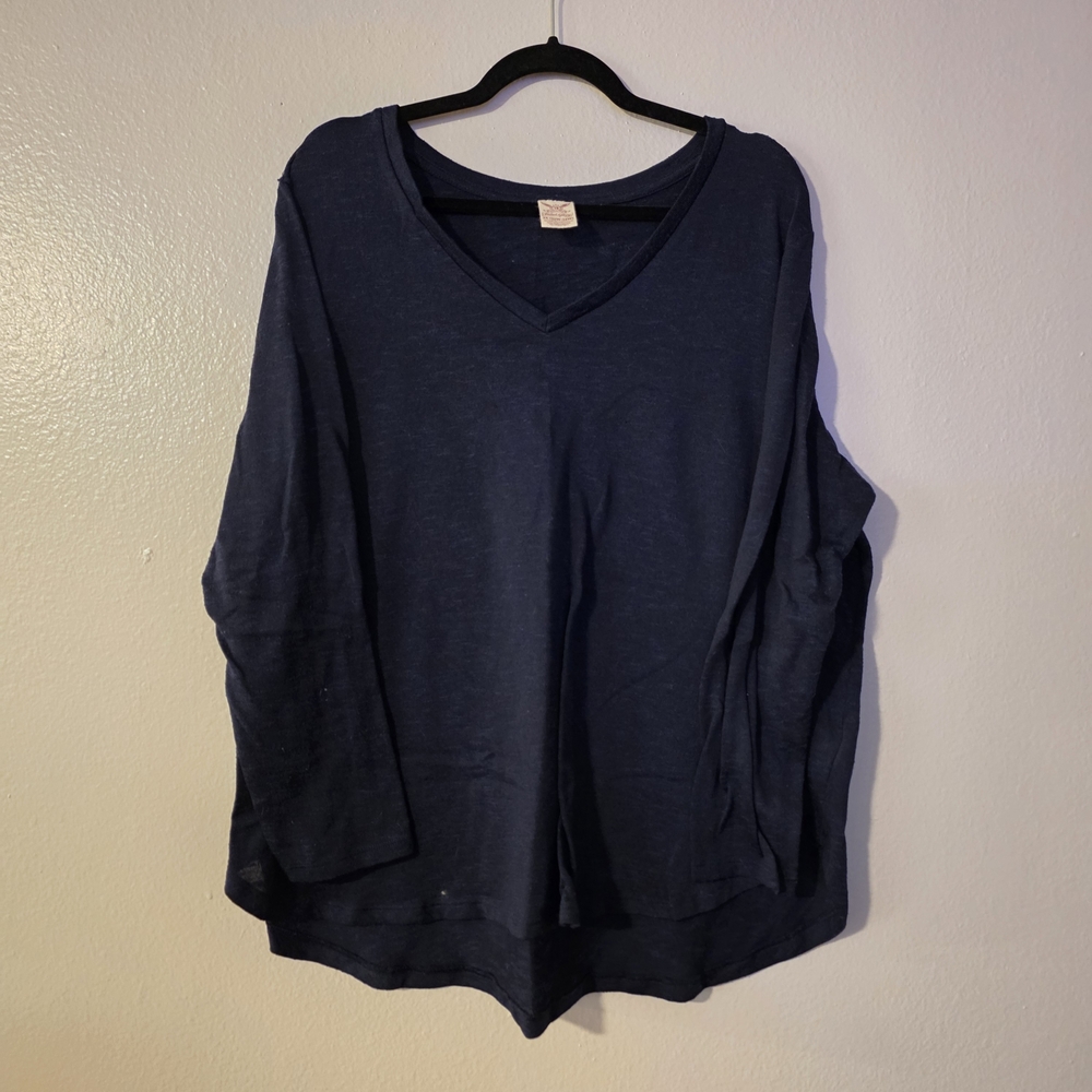 Faded Glory Dark Blue Long Sleeve V-Neck Top